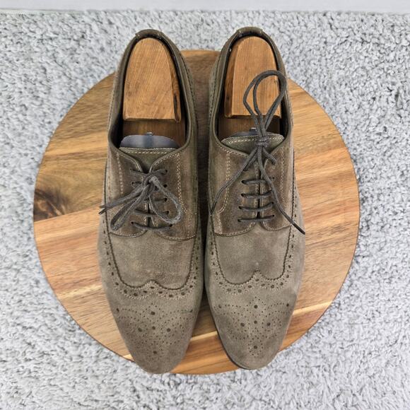 Saks Fifth Avenue Taupe Brown Suede Wingtip Full Brogue Casual Oxford Mens 10.5 - Picture 5 of 15